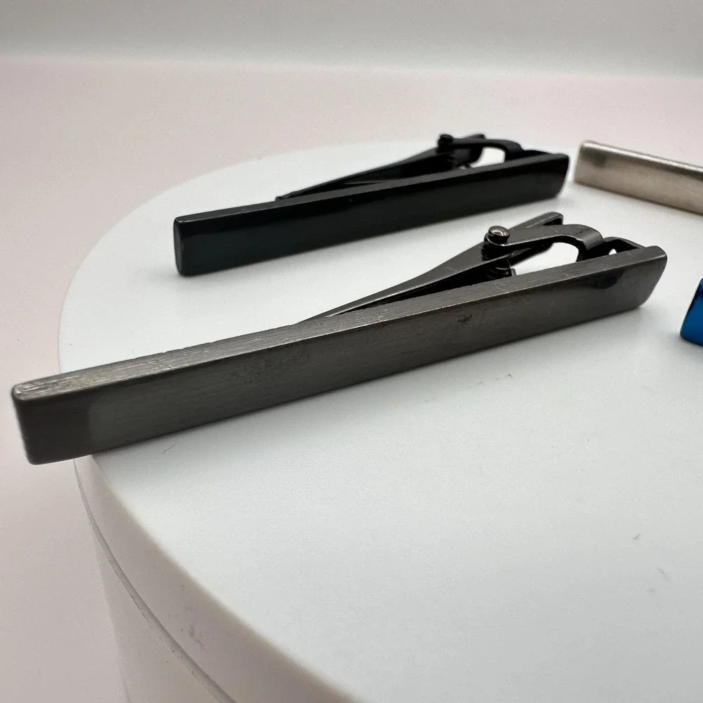 Vintage 90s 4 pcs Men's Tie Clip Bar Set Classic  Silver Tone Pin Retro‎ Jewelry